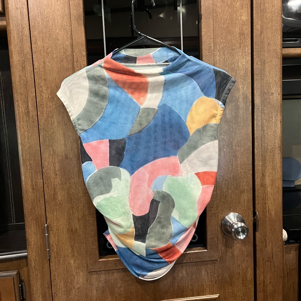 Anthropologie Colorful Abstract Short Sleeve Top